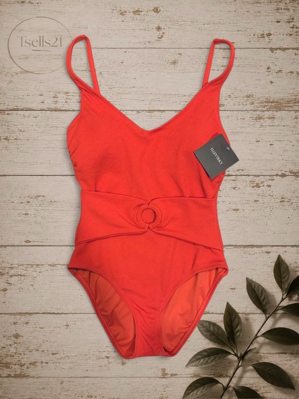 NWT Ellen Tracy Earthly Red One-Piece Swimsuit - Size 10